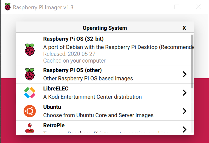 Raspberry Pi OS 選択画面