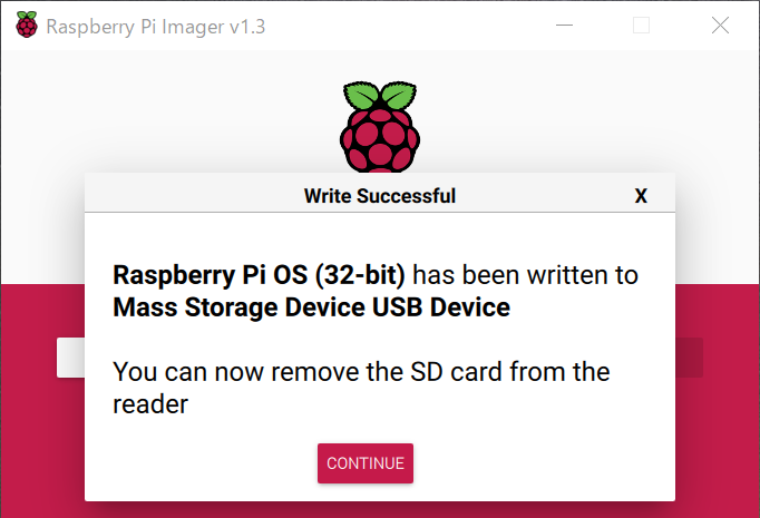 Raspberry Pi Imager 書き込み完了